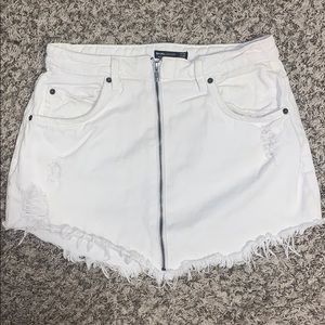 Bershka + white zipper denim mini skirt
